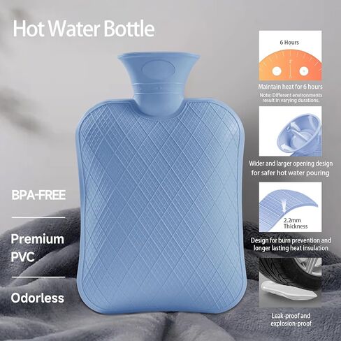 انقر لفتح عرض موسع زجاجة الماء الساخن المطاطية الفاخرة الكلاسيكية من أنميا، للعلاج الساخن والبارد، وتخفيف الألم، وتخفيف آلام العضلات 2.0 لتر (الخزامى) in Kuwait