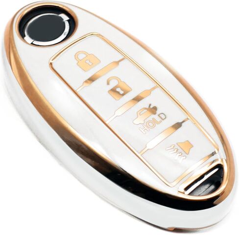 FEYOUN Key Fob Cover Compatible with Nissan Altima Armada GT-R Sentra Versa Infiniti Q50 Smart 4 Buttons TPU Remote Keyless Key Fob Case Protection Shell Accessories, White in Saudi Arabia