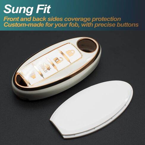 FEYOUN Key Fob Cover Compatible with Nissan Altima Armada GT-R Sentra Versa Infiniti Q50 Smart 4 Buttons TPU Remote Keyless Key Fob Case Protection Shell Accessories, White in Saudi Arabia