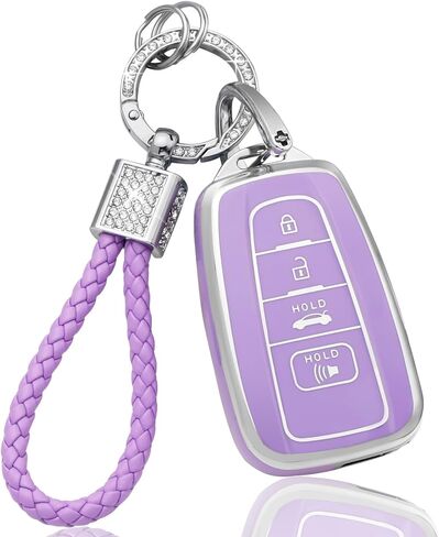 PIFOOG Key Fob Cover for Toyota with Bling Keychain, Purple Car Key Case Shell Protector for Highlander Corolla Pirus RAV4 Camry 4Runner C-HR Avalon 4 Button Accessories Girly Women TPU in Kuwait