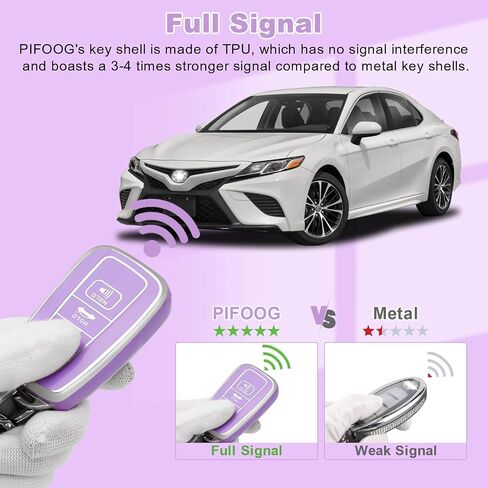 PIFOOG Key Fob Cover for Toyota with Bling Keychain, Purple Car Key Case Shell Protector for Highlander Corolla Pirus RAV4 Camry 4Runner C-HR Avalon 4 Button Accessories Girly Women TPU in Kuwait