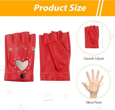 زوج واحد من القفازات الجلدية بنصف الإصبع، قفازات جلدية أنيقة بدون أصابع مع قفازات راكبي الدراجات النارية من حجر الراين لأداء الهالوين والنساء والفتيات (أحمر) in Kuwait