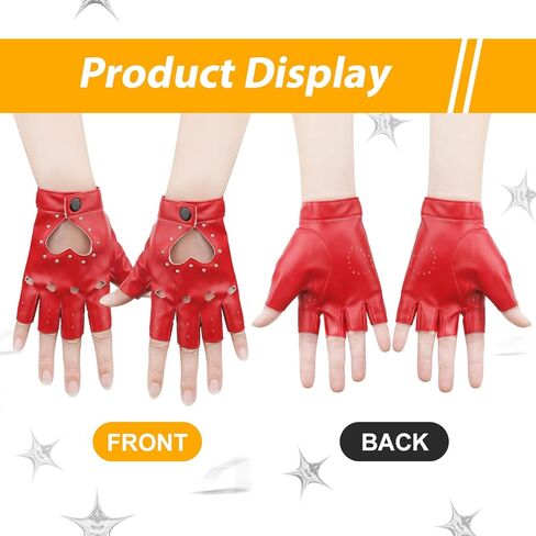 زوج واحد من القفازات الجلدية بنصف الإصبع، قفازات جلدية أنيقة بدون أصابع مع قفازات راكبي الدراجات النارية من حجر الراين لأداء الهالوين والنساء والفتيات (أحمر) in Kuwait