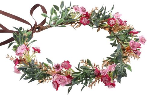 Handmade Dried Flower Crown - Golden Green Leaves Blue Fairy Flower Headband Floral Headpiece for Women Girls Teens Kids Hawaiian Party Wedding Beach Festival in Saudi Arabia