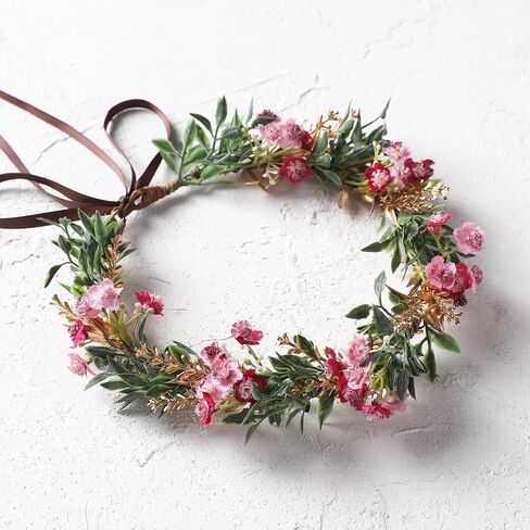 Handmade Dried Flower Crown - Golden Green Leaves Blue Fairy Flower Headband Floral Headpiece for Women Girls Teens Kids Hawaiian Party Wedding Beach Festival in Saudi Arabia