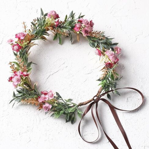 Handmade Dried Flower Crown - Golden Green Leaves Blue Fairy Flower Headband Floral Headpiece for Women Girls Teens Kids Hawaiian Party Wedding Beach Festival in Saudi Arabia