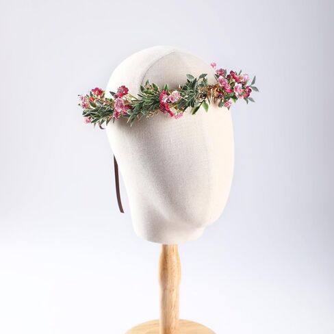 Handmade Dried Flower Crown - Golden Green Leaves Blue Fairy Flower Headband Floral Headpiece for Women Girls Teens Kids Hawaiian Party Wedding Beach Festival in Saudi Arabia
