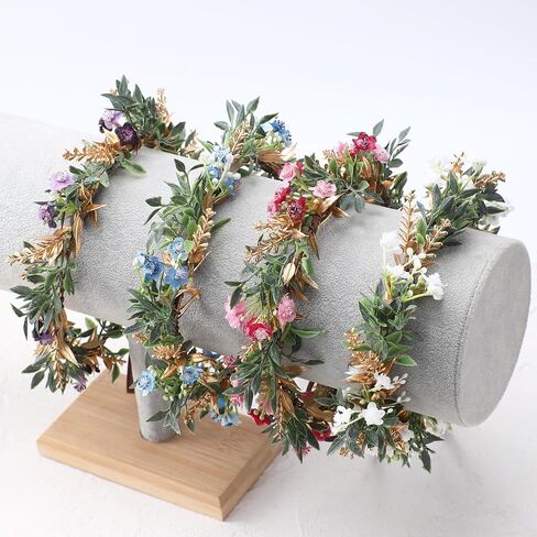 Handmade Dried Flower Crown - Golden Green Leaves Blue Fairy Flower Headband Floral Headpiece for Women Girls Teens Kids Hawaiian Party Wedding Beach Festival in Saudi Arabia