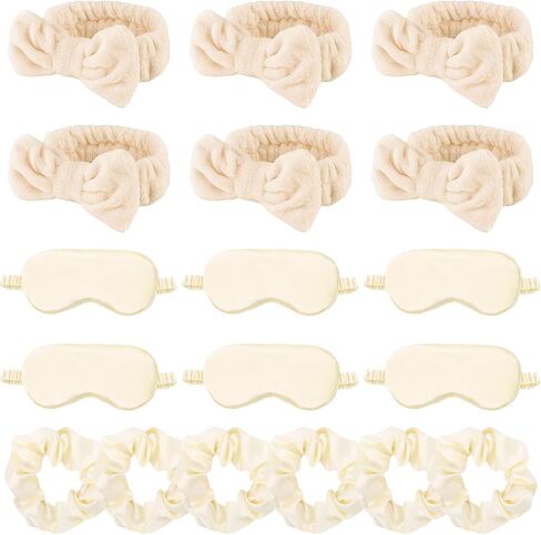 WHAVEL 18 Pcs Sleepover Party Supplies for Girls - Party Favors Include 6 Spa Headband, 6 Silk Eye Mask and 6 Stain Scrunchies for Spa Birthday, Bachelorette Party, Slumber Wedding (Khaki) in Saudi Arabia