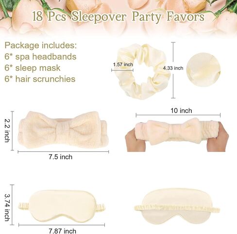 WHAVEL 18 Pcs Sleepover Party Supplies for Girls - Party Favors Include 6 Spa Headband, 6 Silk Eye Mask and 6 Stain Scrunchies for Spa Birthday, Bachelorette Party, Slumber Wedding (Khaki) in Saudi Arabia