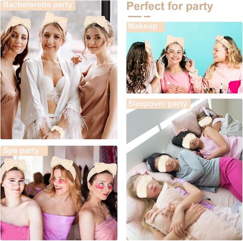 WHAVEL 18 Pcs Sleepover Party Supplies for Girls - Party Favors Include 6 Spa Headband, 6 Silk Eye Mask and 6 Stain Scrunchies for Spa Birthday, Bachelorette Party, Slumber Wedding (Khaki) in Saudi Arabia