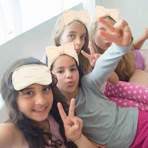 WHAVEL 18 Pcs Sleepover Party Supplies for Girls - Party Favors Include 6 Spa Headband, 6 Silk Eye Mask and 6 Stain Scrunchies for Spa Birthday, Bachelorette Party, Slumber Wedding (Khaki) in Saudi Arabia
