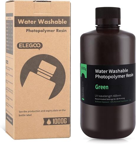 ELEGOO Water Washable 3D Printer Resin, Rapid LCD Resin 405nm UV-Curing Standard Photopolymer Resin for LCD 3D Printing Clear Green 1000G in Kuwait