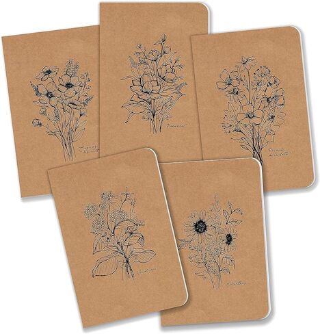 دفتر يوميات/جيب للمذكرات الميدانية من Bright Day Calendars من Bright Day - كتاب مذكرات مبطن مقاس 3.5 × 5.5 - مجموعة زهور مكونة من 5 قطع in Saudi Arabia
