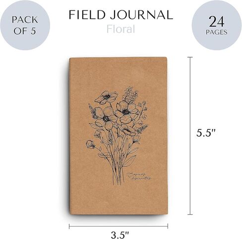 دفتر يوميات/جيب للمذكرات الميدانية من Bright Day Calendars من Bright Day - كتاب مذكرات مبطن مقاس 3.5 × 5.5 - مجموعة زهور مكونة من 5 قطع in Saudi Arabia