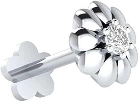 Natural Diamond Nose Ring Sterling Silver Nose Stud Flower in 16 Gauge and 8mm Length/Diamond Nose Stud For Womens/Diamond Color- J-K Diamond Clarity- I1-I2 Diamond Weight 0.01 CT in Saudi Arabia