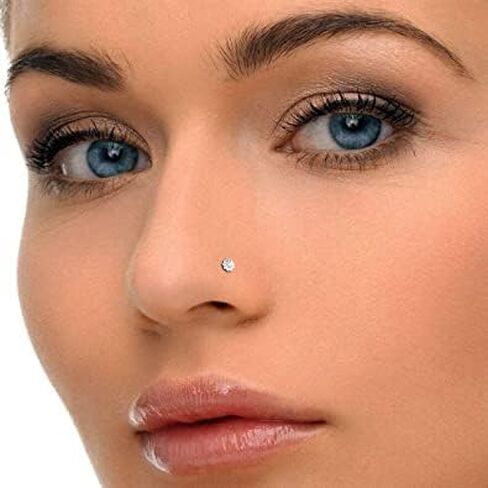 Natural Diamond Nose Ring Sterling Silver Nose Stud Flower in 16 Gauge and 8mm Length/Diamond Nose Stud For Womens/Diamond Color- J-K Diamond Clarity- I1-I2 Diamond Weight 0.01 CT in Saudi Arabia