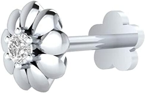 Natural Diamond Nose Ring Sterling Silver Nose Stud Flower in 16 Gauge and 8mm Length/Diamond Nose Stud For Womens/Diamond Color- J-K Diamond Clarity- I1-I2 Diamond Weight 0.01 CT in Saudi Arabia
