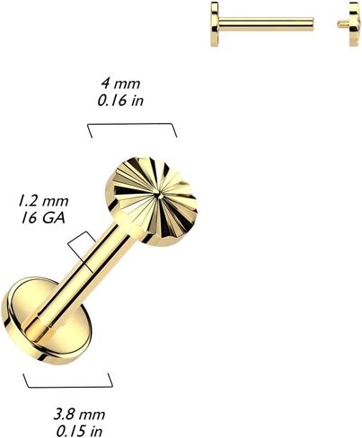 Pierced Owl 16GA ASTM F-136 Implant Grade Titanium Internally Threaded Diamond Cut Circle Top Flat Back Stud in Saudi Arabia