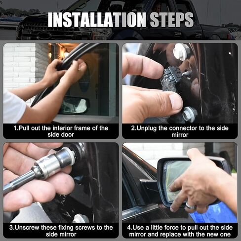 استبدال مجموعة مرآة الباب الجانبي للسائق الأيسر لسيارة Ford F-150 2015-2020، مع تعديل زجاج الطاقة، وزجاج النقطة العمياء والطي اليدوي، وسطح أسود محكم (يسار، 3 دبابيس) in Kuwait