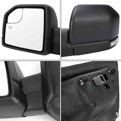 استبدال مجموعة مرآة الباب الجانبي للسائق الأيسر لسيارة Ford F-150 2015-2020، مع تعديل زجاج الطاقة، وزجاج النقطة العمياء والطي اليدوي، وسطح أسود محكم (يسار، 3 دبابيس) in Kuwait