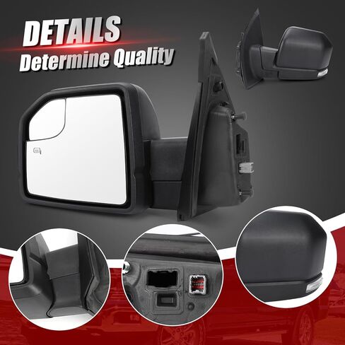 استبدال مجموعة مرآة الباب الجانبي للسائق الأيسر لسيارة Ford F-150 2015-2020، مع تعديل زجاج الطاقة، وزجاج النقطة العمياء والطي اليدوي، وسطح أسود محكم (يسار، 3 دبابيس) in Kuwait