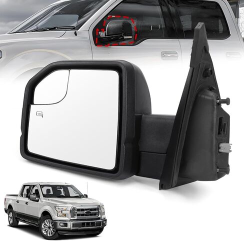 استبدال مجموعة مرآة الباب الجانبي للسائق الأيسر لسيارة Ford F-150 2015-2020، مع تعديل زجاج الطاقة، وزجاج النقطة العمياء والطي اليدوي، وسطح أسود محكم (يسار، 3 دبابيس) in Kuwait