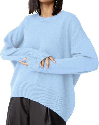 Ckikiou Oversized Crewneck Soft Knitted Sweater for Women Fall Winter Long Sleeve Cute High Low Slouchy Sweater Pullover Top in Saudi Arabia