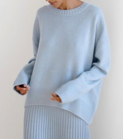 Ckikiou Oversized Crewneck Soft Knitted Sweater for Women Fall Winter Long Sleeve Cute High Low Slouchy Sweater Pullover Top in Saudi Arabia