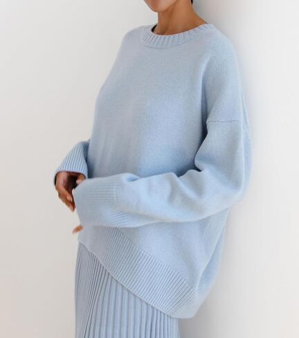 Ckikiou Oversized Crewneck Soft Knitted Sweater for Women Fall Winter Long Sleeve Cute High Low Slouchy Sweater Pullover Top in Saudi Arabia