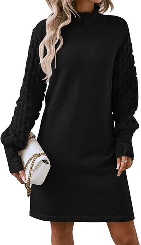 Pink Queen Women's Long Sleeve Sweater Mini Dress Casual Loose Mock Neck Empire Waist Cocktail Party Knit Short Dresses in Saudi Arabia