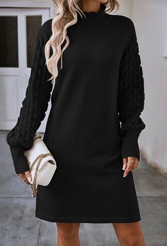 Pink Queen Women's Long Sleeve Sweater Mini Dress Casual Loose Mock Neck Empire Waist Cocktail Party Knit Short Dresses in Saudi Arabia