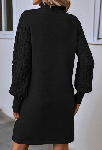 Pink Queen Women's Long Sleeve Sweater Mini Dress Casual Loose Mock Neck Empire Waist Cocktail Party Knit Short Dresses in Saudi Arabia