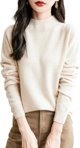 Women's 100% Merino Wool Seamless Sweater Mock Neck First-Line Ready to Wear Long Sleeve Knitted Pullover Tops in Saudi Arabia