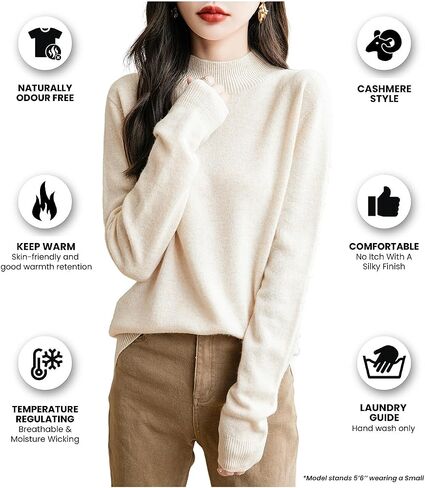 Women's 100% Merino Wool Seamless Sweater Mock Neck First-Line Ready to Wear Long Sleeve Knitted Pullover Tops in Saudi Arabia