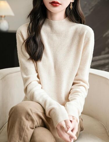 Women's 100% Merino Wool Seamless Sweater Mock Neck First-Line Ready to Wear Long Sleeve Knitted Pullover Tops in Saudi Arabia
