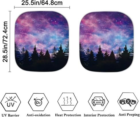Car Front Windows Sunshade 2 Pieces Automotive Windshield Sun Shade Galaxy Forest Print Auto Shade Car Accessories for Sedans SUV Vans Trucks in Saudi Arabia