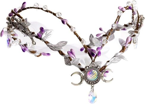 Mermaid Moon with Magnolia Goddess Headpiece for Renaissance Faire Custome Women Wedding Flower Crown Fairy Dress Bride Girl Accessorices Princess Renfaire Headbands 6 in Kuwait