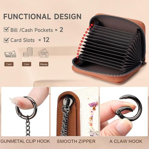 MEITRUE RFID Credit Card Holder Zipper Card Case for Ladies Small Keychain Wallets for Women in Kuwait