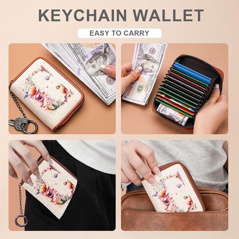 MEITRUE RFID Credit Card Holder Zipper Card Case for Ladies Small Keychain Wallets for Women in Kuwait