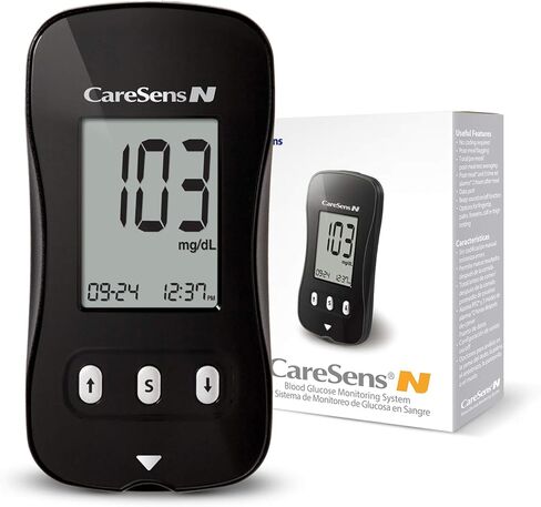 طقم مراقبة جلوكوز الدم من CareSens N مع 100 شريط اختبار سكر الدم، 100 مشرط، 1 جهاز قياس جلوكوز الدم، 1 جهاز وخز، 1 محلول تحكم، حقيبة سفر لاختبار مرض السكري in Kuwait