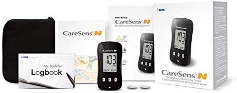 طقم مراقبة جلوكوز الدم من CareSens N مع 100 شريط اختبار سكر الدم، 100 مشرط، 1 جهاز قياس جلوكوز الدم، 1 جهاز وخز، 1 محلول تحكم، حقيبة سفر لاختبار مرض السكري in Kuwait