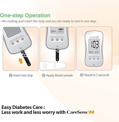 طقم مراقبة جلوكوز الدم من CareSens N مع 100 شريط اختبار سكر الدم، 100 مشرط، 1 جهاز قياس جلوكوز الدم، 1 جهاز وخز، 1 محلول تحكم، حقيبة سفر لاختبار مرض السكري in Kuwait