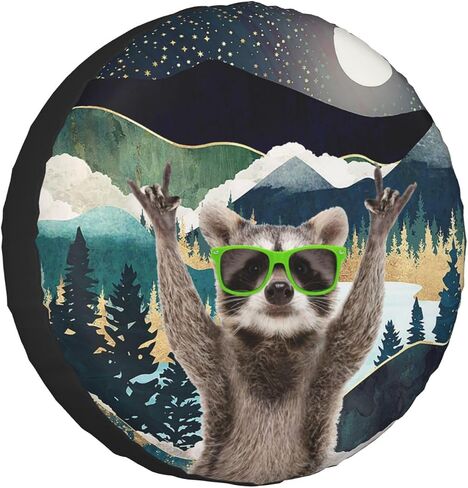 Funny Raccoon Spare Tire Cover Mountains Nature Scenery Wheel Protectors Weatherproof Dust-Proof Universal Fit for Jeep Wrangler Rv SUV Truck Travel Trailer and Many Vehicles 14" 15" 16" 17" in Saudi Arabia