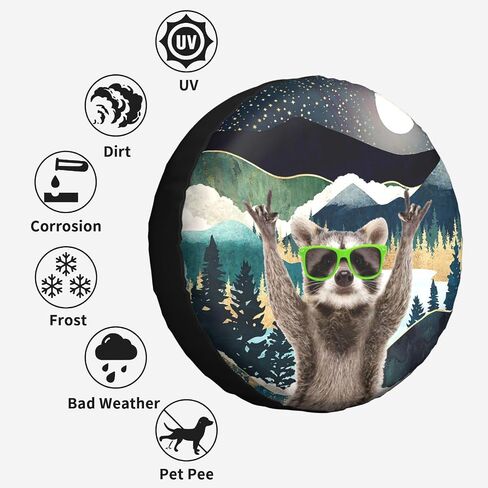Funny Raccoon Spare Tire Cover Mountains Nature Scenery Wheel Protectors Weatherproof Dust-Proof Universal Fit for Jeep Wrangler Rv SUV Truck Travel Trailer and Many Vehicles 14" 15" 16" 17" in Saudi Arabia