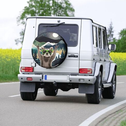 Funny Raccoon Spare Tire Cover Mountains Nature Scenery Wheel Protectors Weatherproof Dust-Proof Universal Fit for Jeep Wrangler Rv SUV Truck Travel Trailer and Many Vehicles 14" 15" 16" 17" in Saudi Arabia