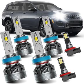 Fits for 2019 2020 2021 Jeep Grand Cherokee High Low Beam Fog Lights Bulbs Combo Pack, 6000K White Plug-and-Play Super Bright Led Bulbs, Pack of 6