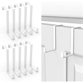 Over The Door Hooks 10 Pack, Z-Shaped Door Hanger Hook Fits The 1 3/8" and 1 3/4" Door Widths, Reversible Metal Door Hooks for Hanging Clothes, Coats, Towels, Shoe Organizers (White)
