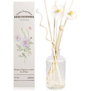 6.7 oz English Pear Freesia Reed Diffusers with 4 Rattan Sticks and Sola Flower Curly Rattan Stick, 200 ml Scent Diffuser for Home Bathroom Decor, Long Lasting up to 50 Day