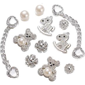 12Pcs Shoes Charms Decorations Silver Flower Bear Horse Shoes Charms for Women Shoes Charms for Shoes